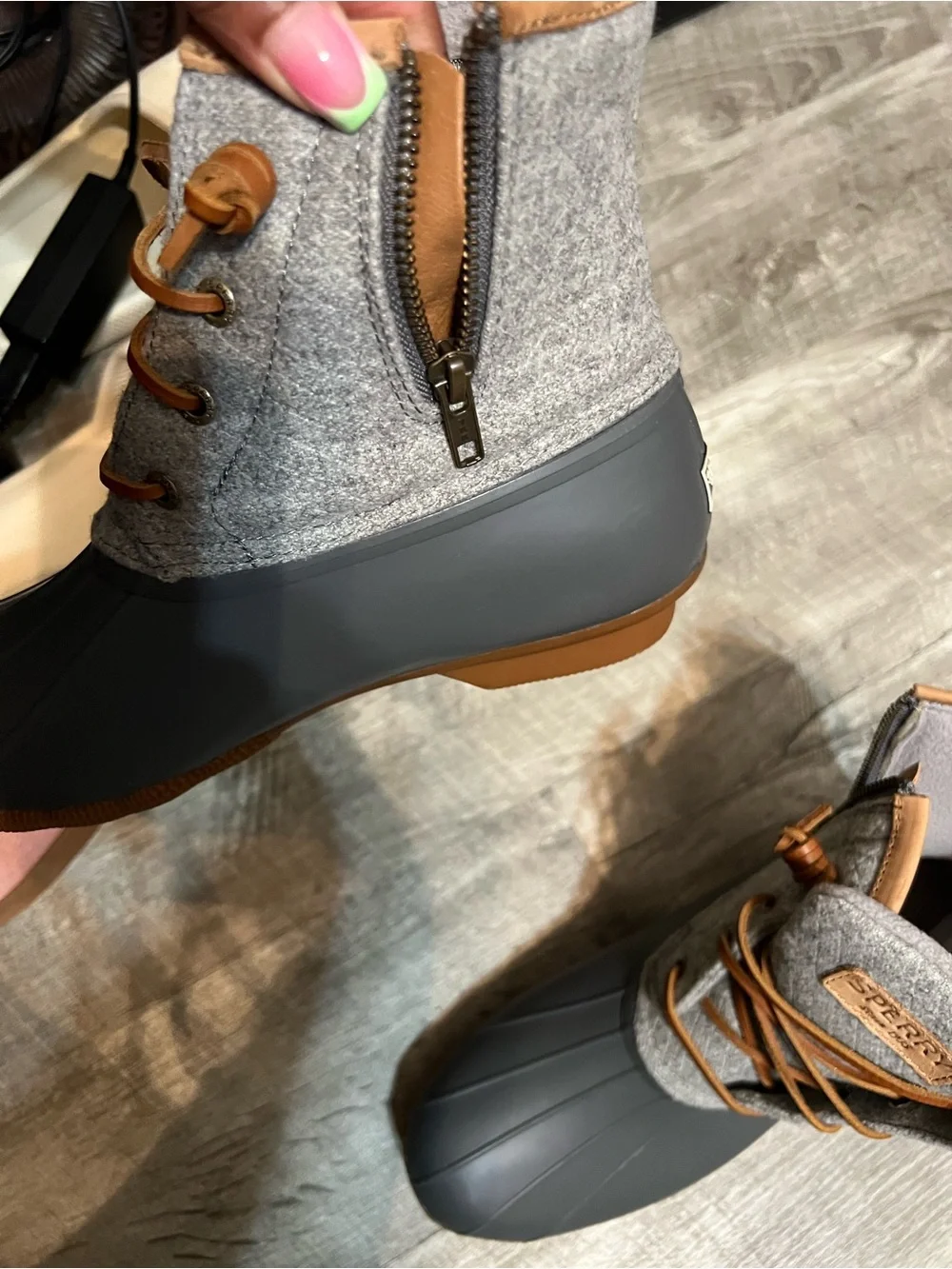 Sperry Gray and Brown Waterproof Wool-Trim Duck Boots